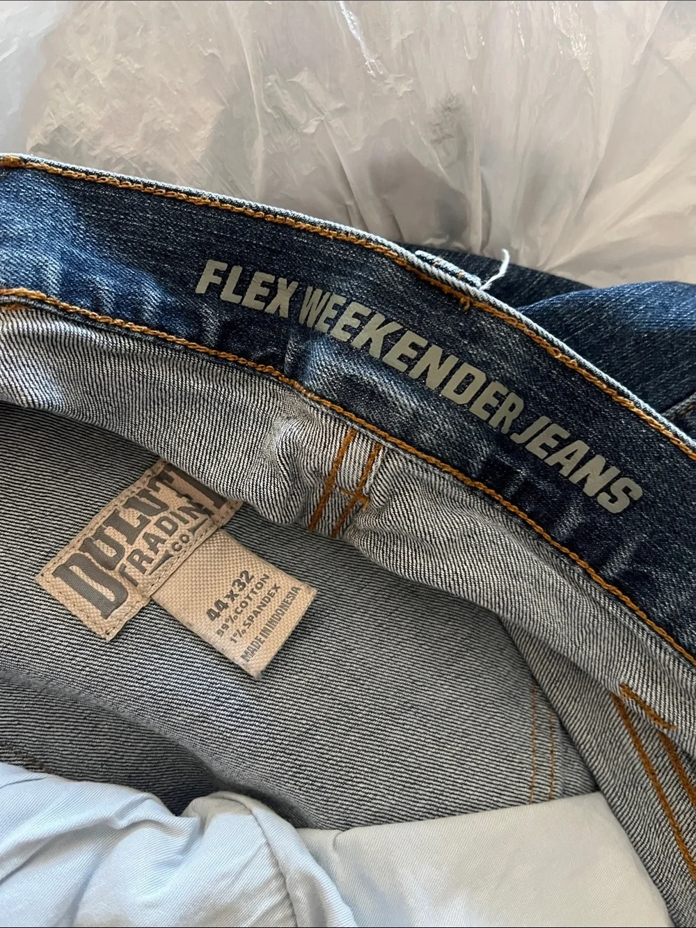 Mens 44x32 Duluth Flex Weekender Blue Leans Stretch